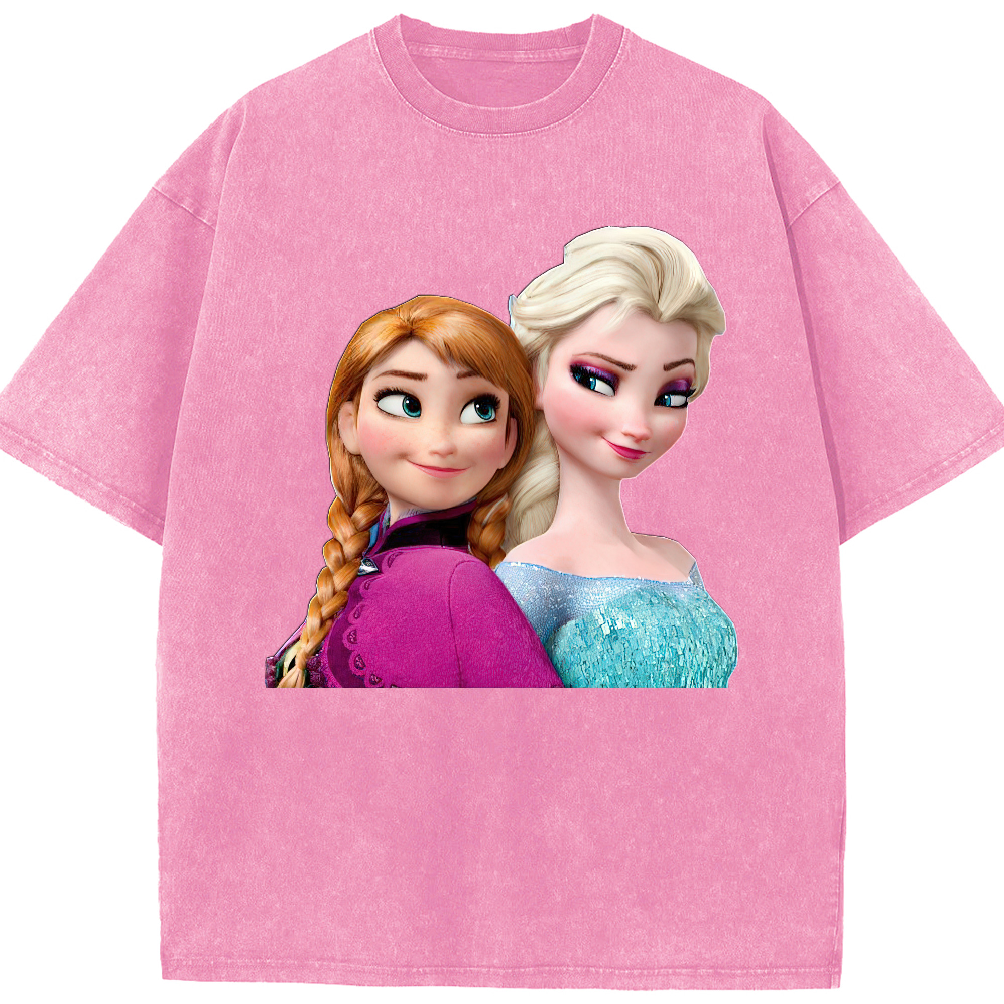 （画像用） アナと雪の女王 アンナ エルサ Frozen Anna Elsa 綿100% ヴィンテージ風 半袖Tシャツ（フロントプリント）